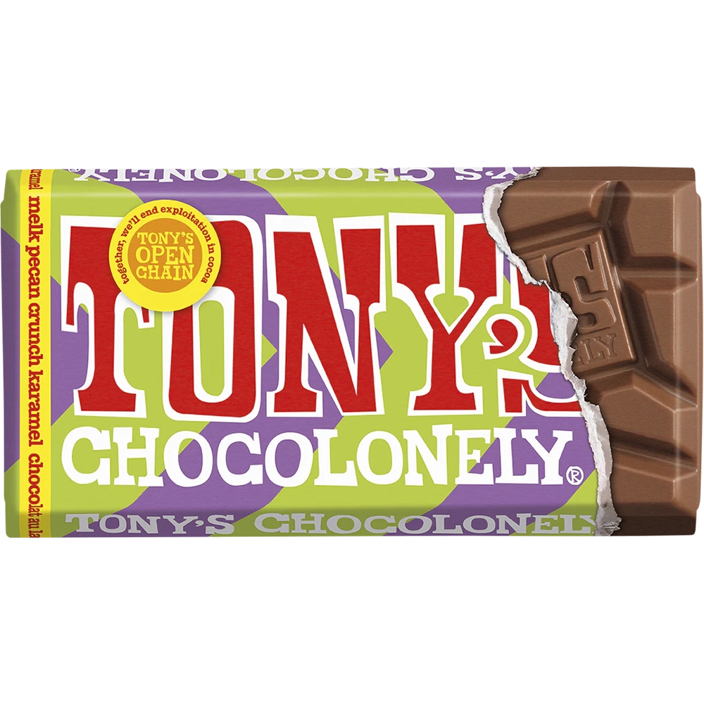 Шоколад молочный с карамелью и орехами пекан TONY'S, 90 гр (Нидерланды)