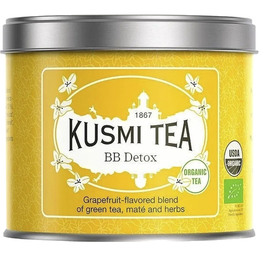 Чай Kusmi BB Detox зеленый с мате и грейпфрутом, 100 г, Франция (железная банка)