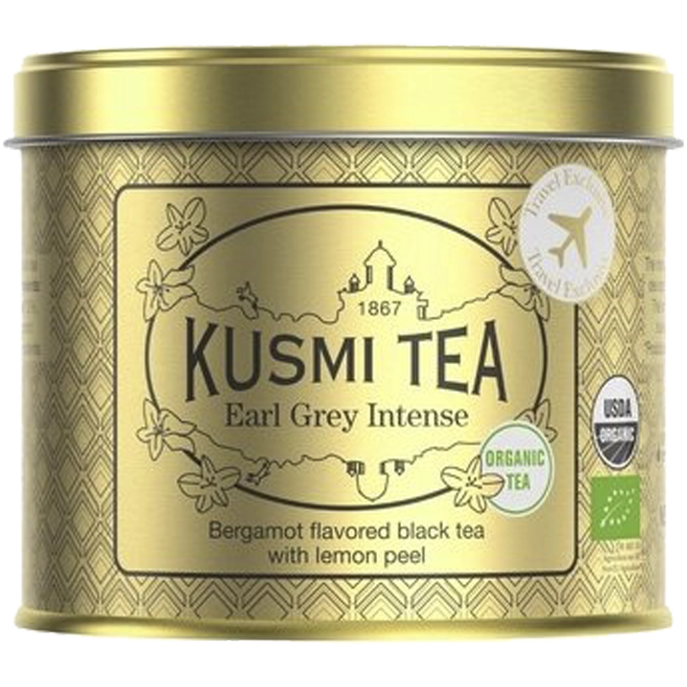 Чай черный листовой с ароматом бергамота и цедрой лимона Earl Grey Intense торговой марки KUSMI TEA, 100 г, Франция (железная банка)