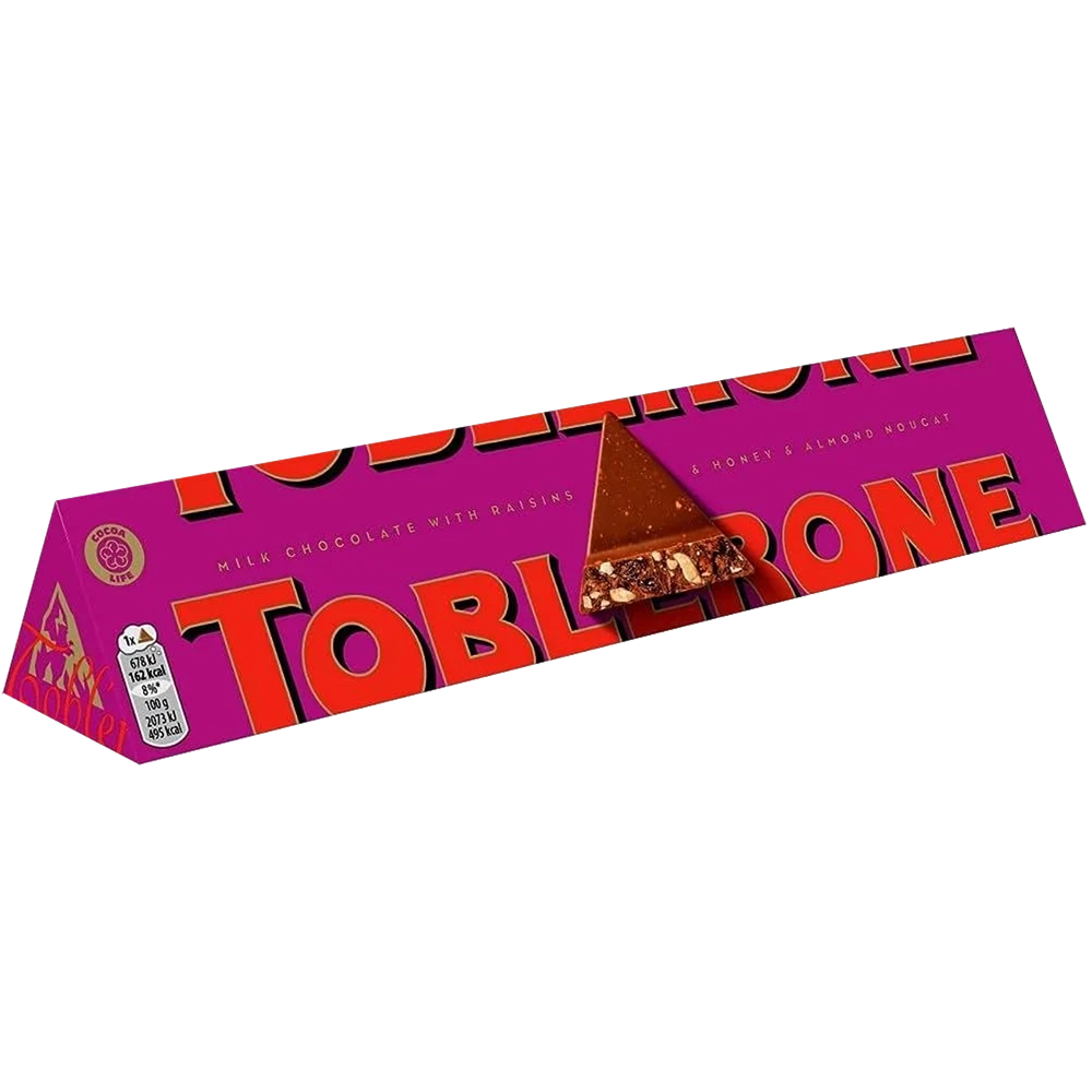 Шоколад молочный с изюмом и медово-миндальной нугой Toblerone, 360 гр